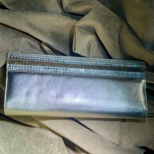 Brushed Gold Stuart Weitzman Rhinestone Accent Evening Clutch